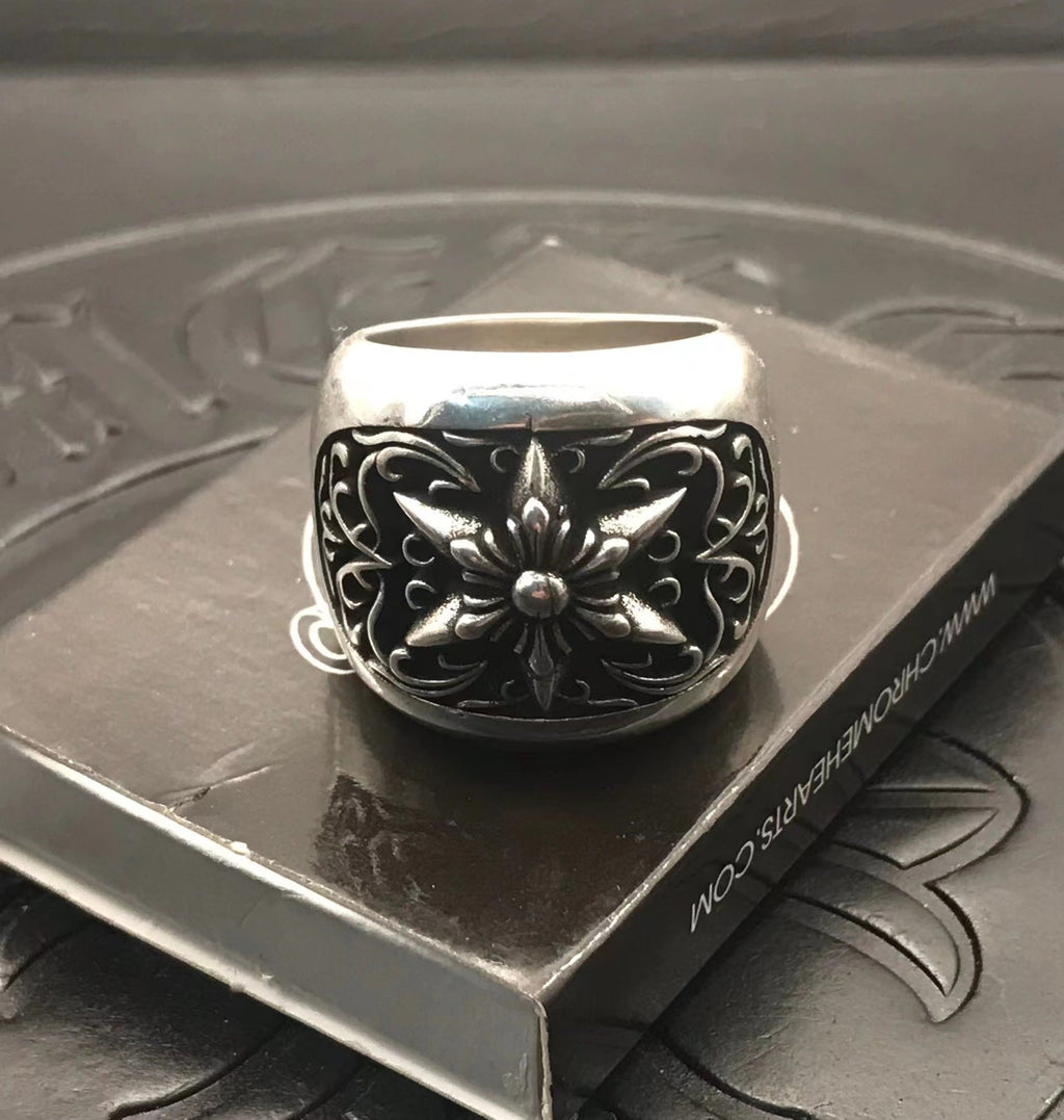 925 sterling silver chrome hearts vine hexagram rings
