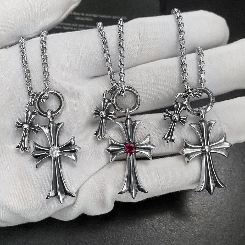Chrome Hearts large and small cross diamond necklace