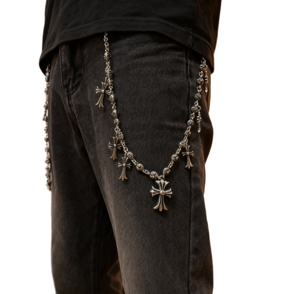 Chrome Hearts double lobster clasp cross pants chain