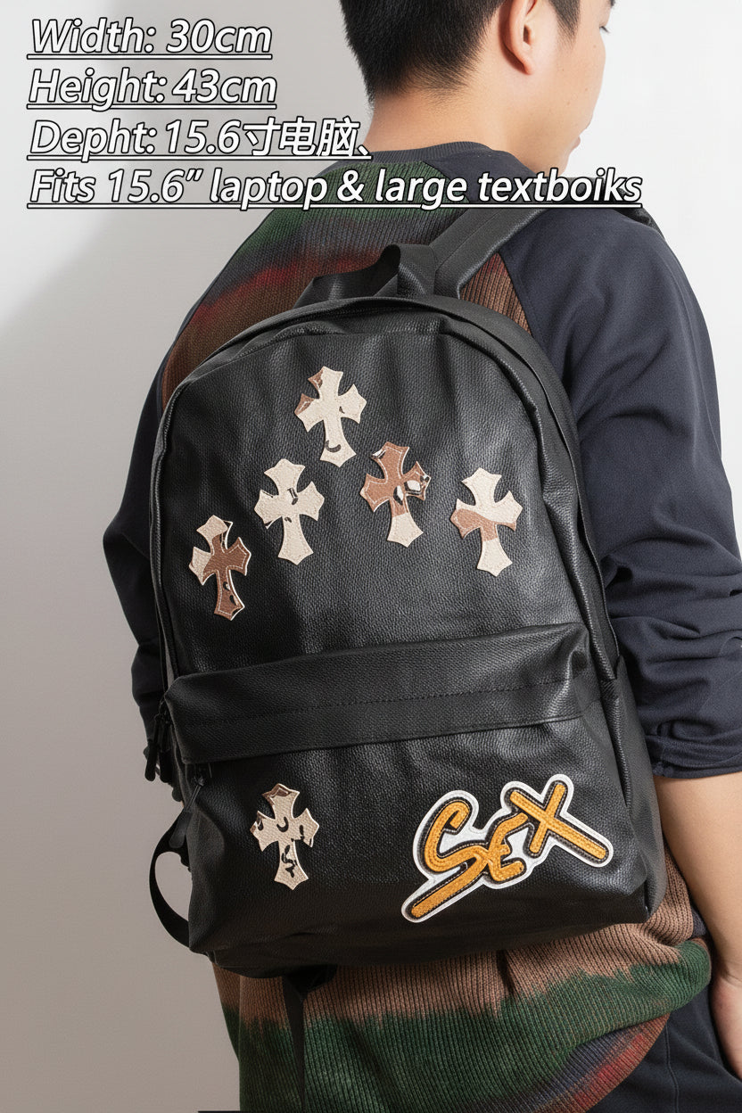Chrome Hearts Cross Large Capacity PU Leather Backpack