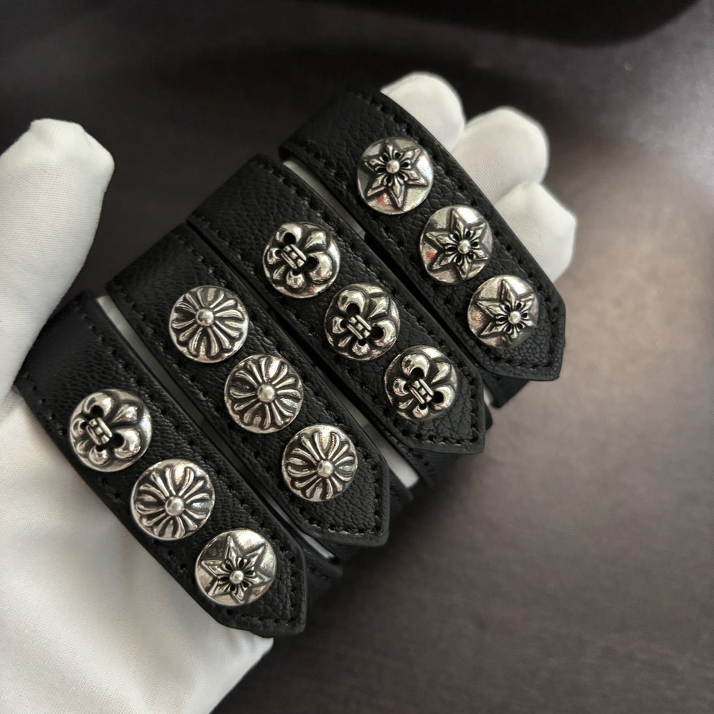 Chrome Hearts Cross-shaped anchor hexagram leather bracelet