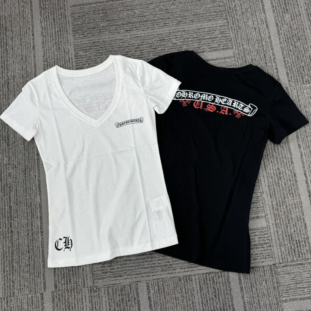 Chrome Hearts V-neck slim fit short-sleeved T-shirt
