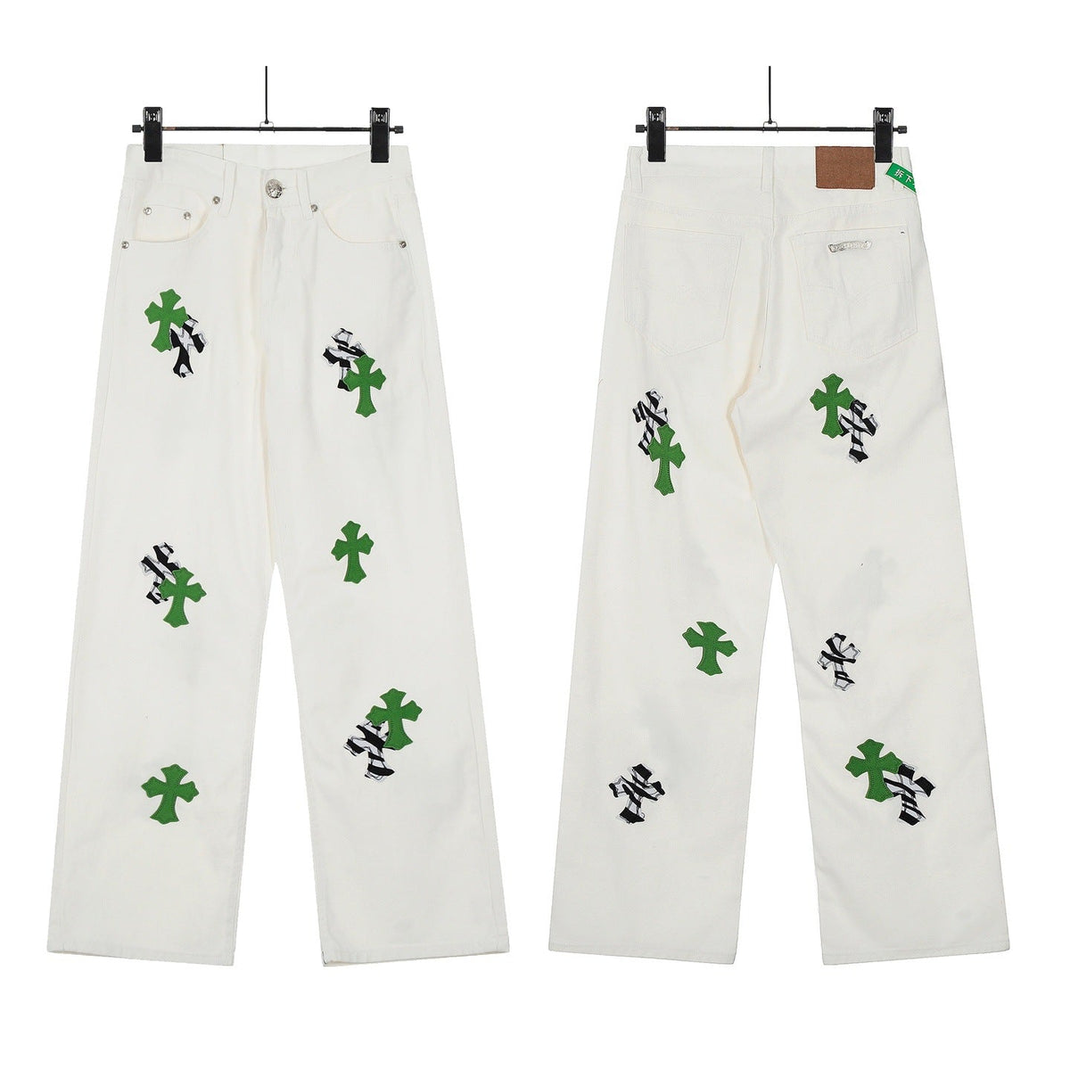 Chrome Hearts color cross leather jeans