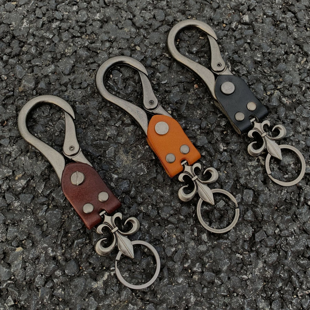 chrome hearts cross flower cowhide keychain