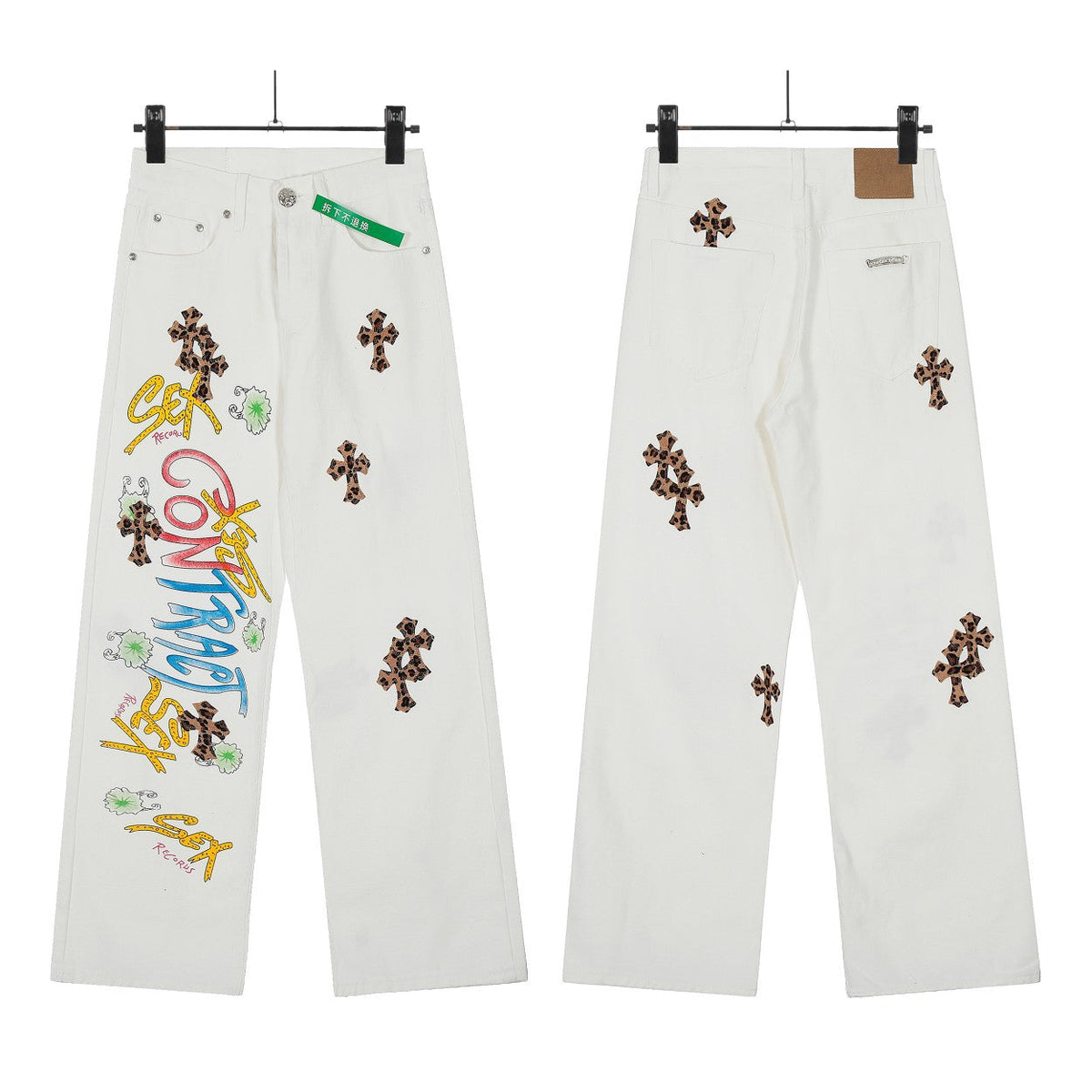 Chrome Hearts Classic Color Cross Leather Jeans