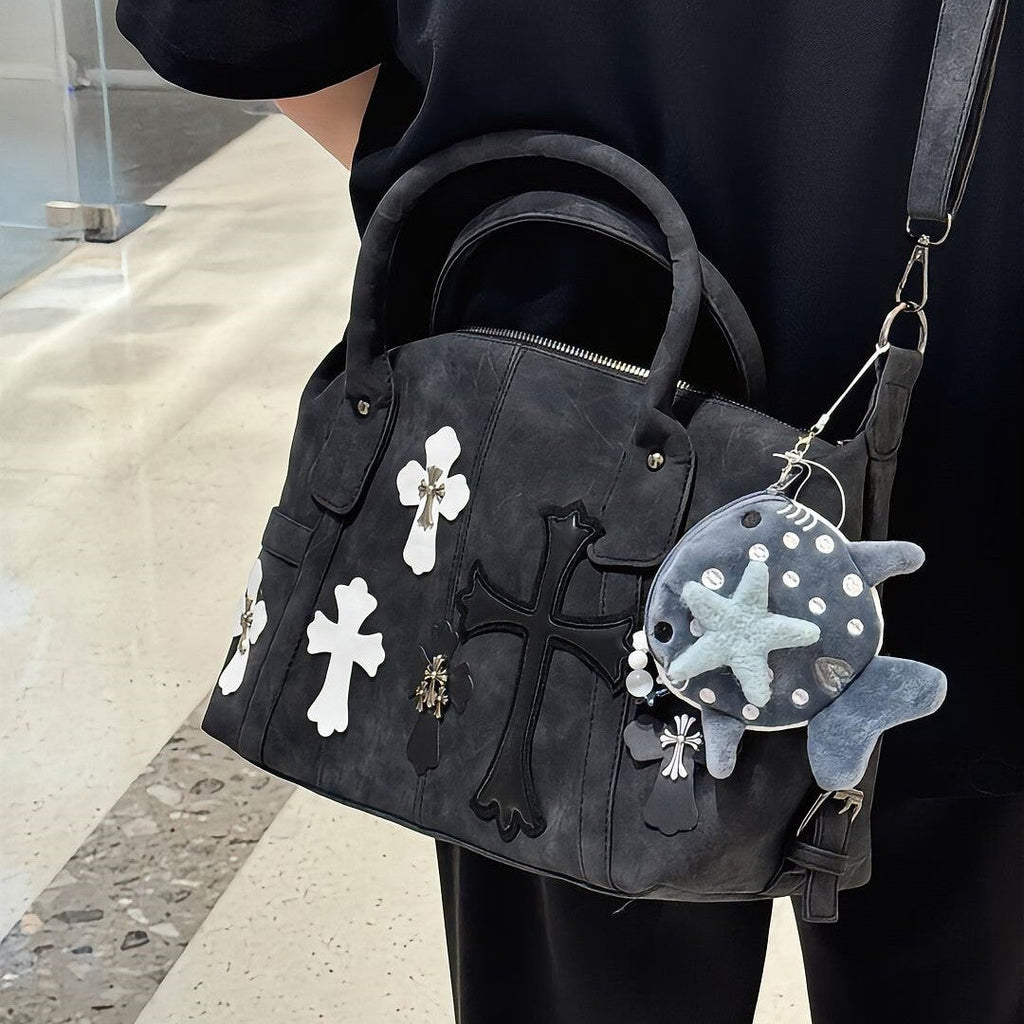 Chrome Hearts Black and White Patchwork Travel Bag