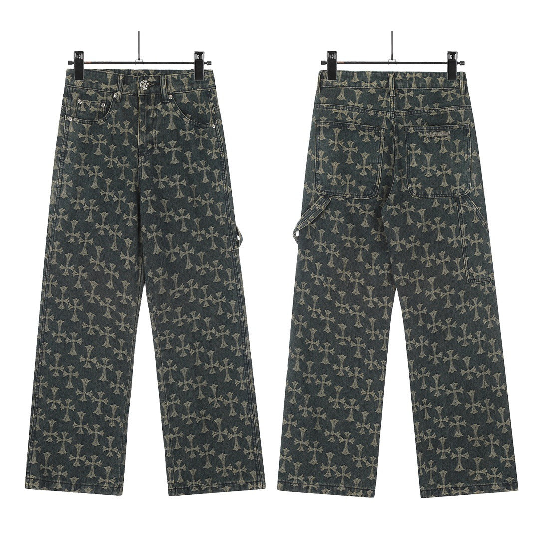Chrome Hearts Classic Color Cross Leather Jeans