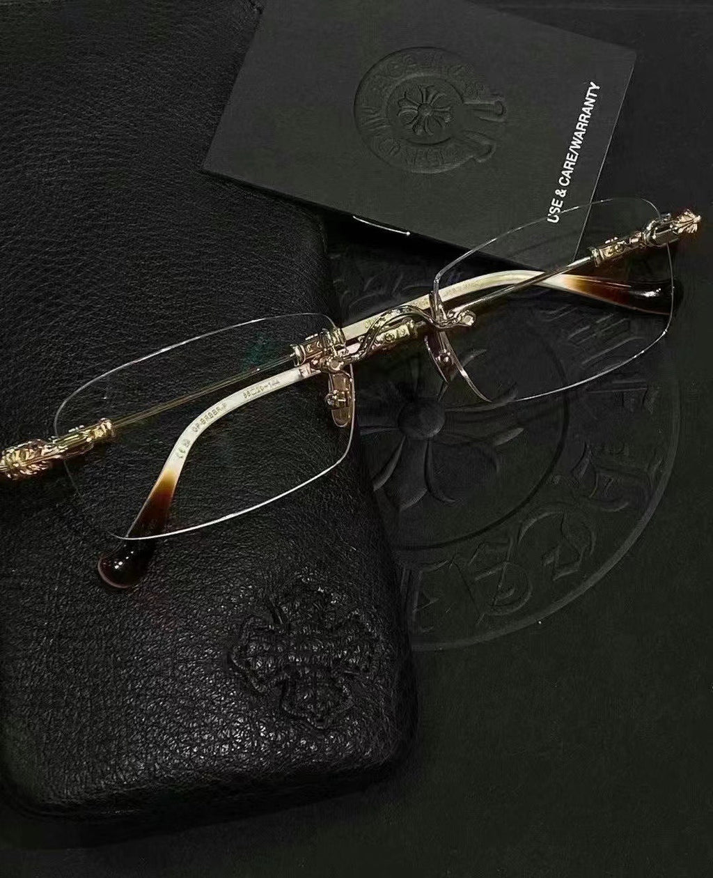 Chrome Hearts Rimless Eyeglass Frames with Cross Engraving