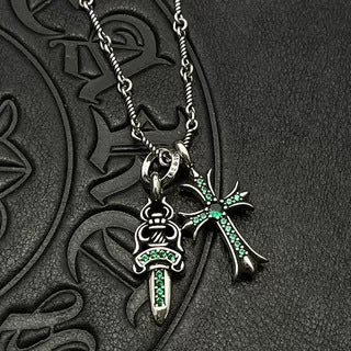 Chrome Hearts gold diamond sword cross double pendant