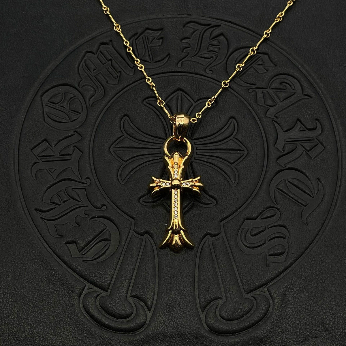 Chrome Hearts gold medium diamond cross pendant