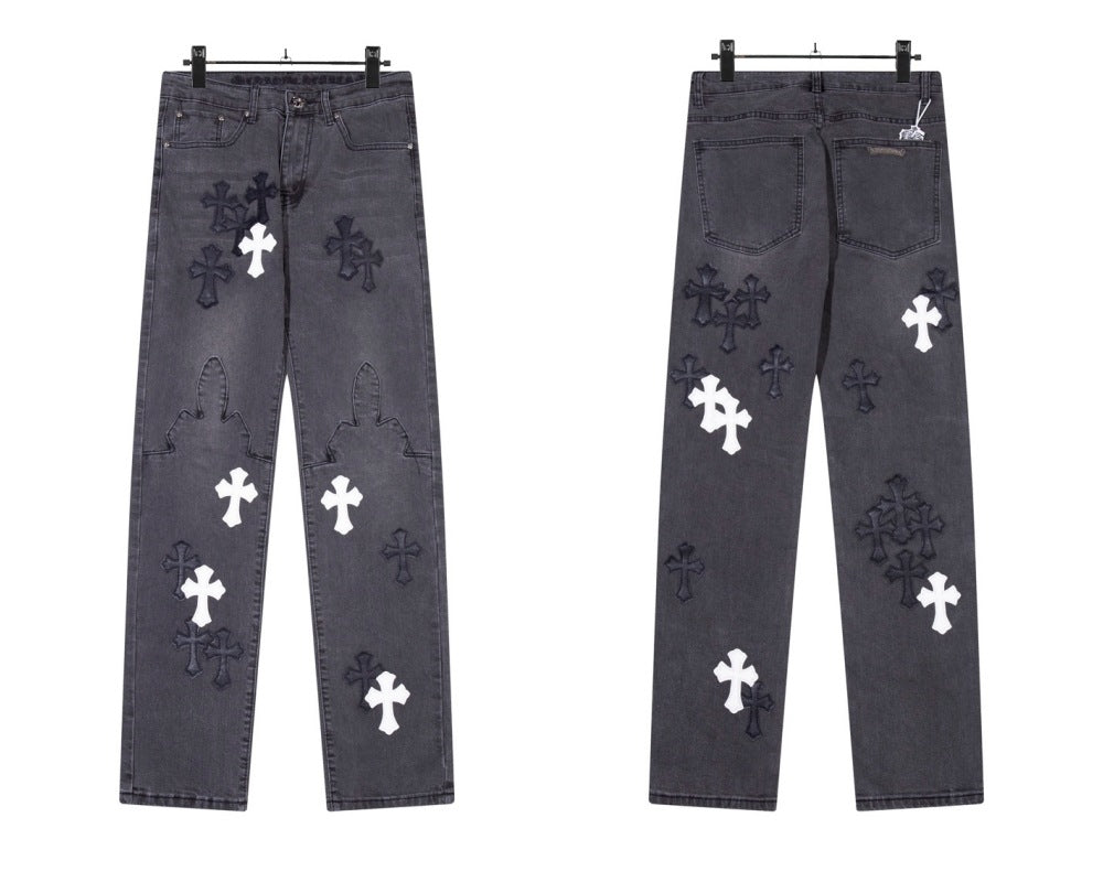 Chrome Hearts Classic Color Cross Leather Jeans