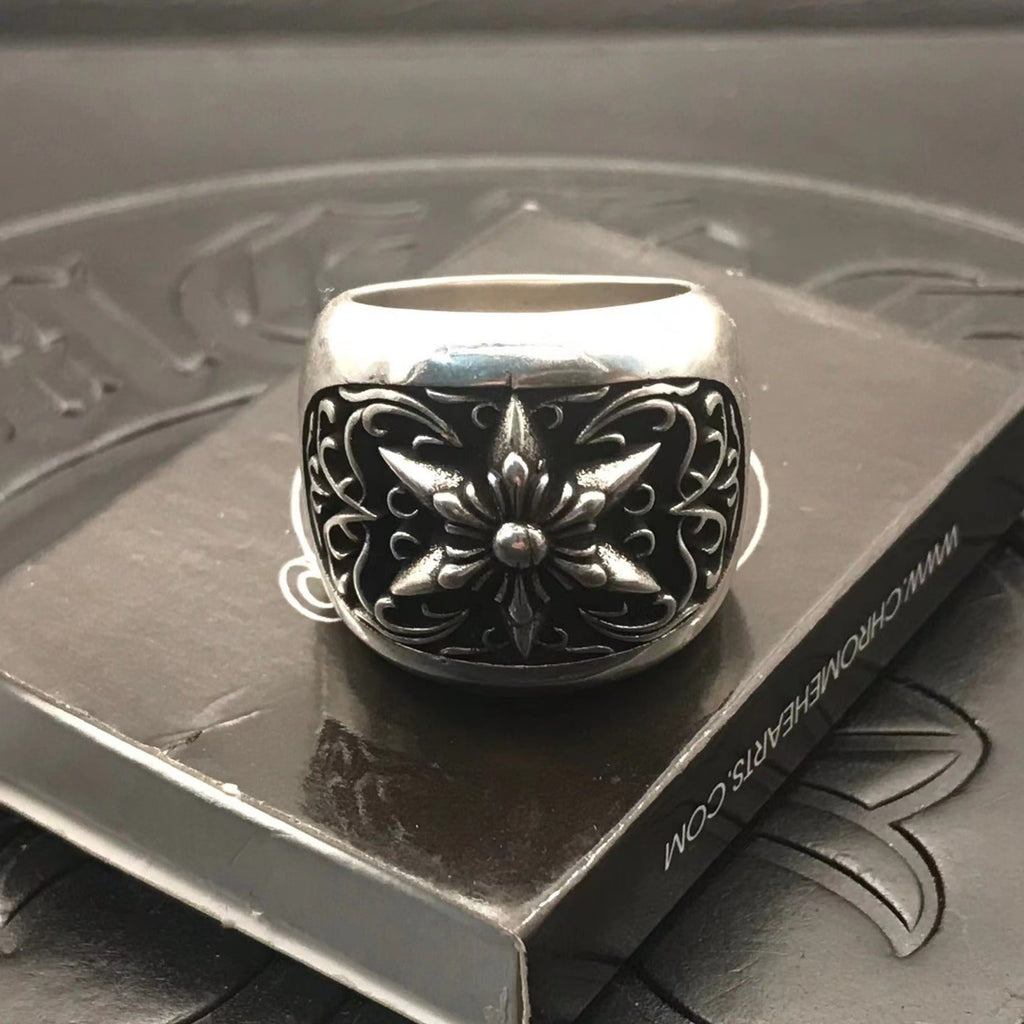 925 sterling silver chrome hearts vine hexagram rings