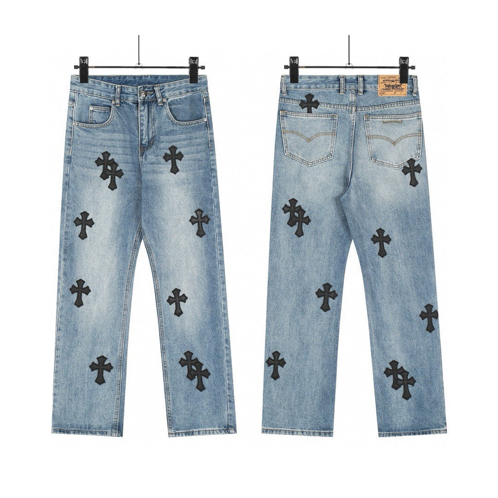 Chrome Hearts Classic Color Cross Leather Jeans