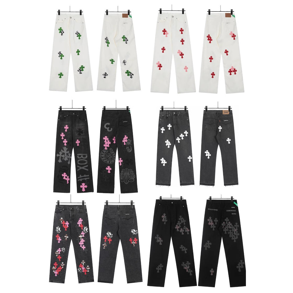 Chrome Hearts color cross leather jeans