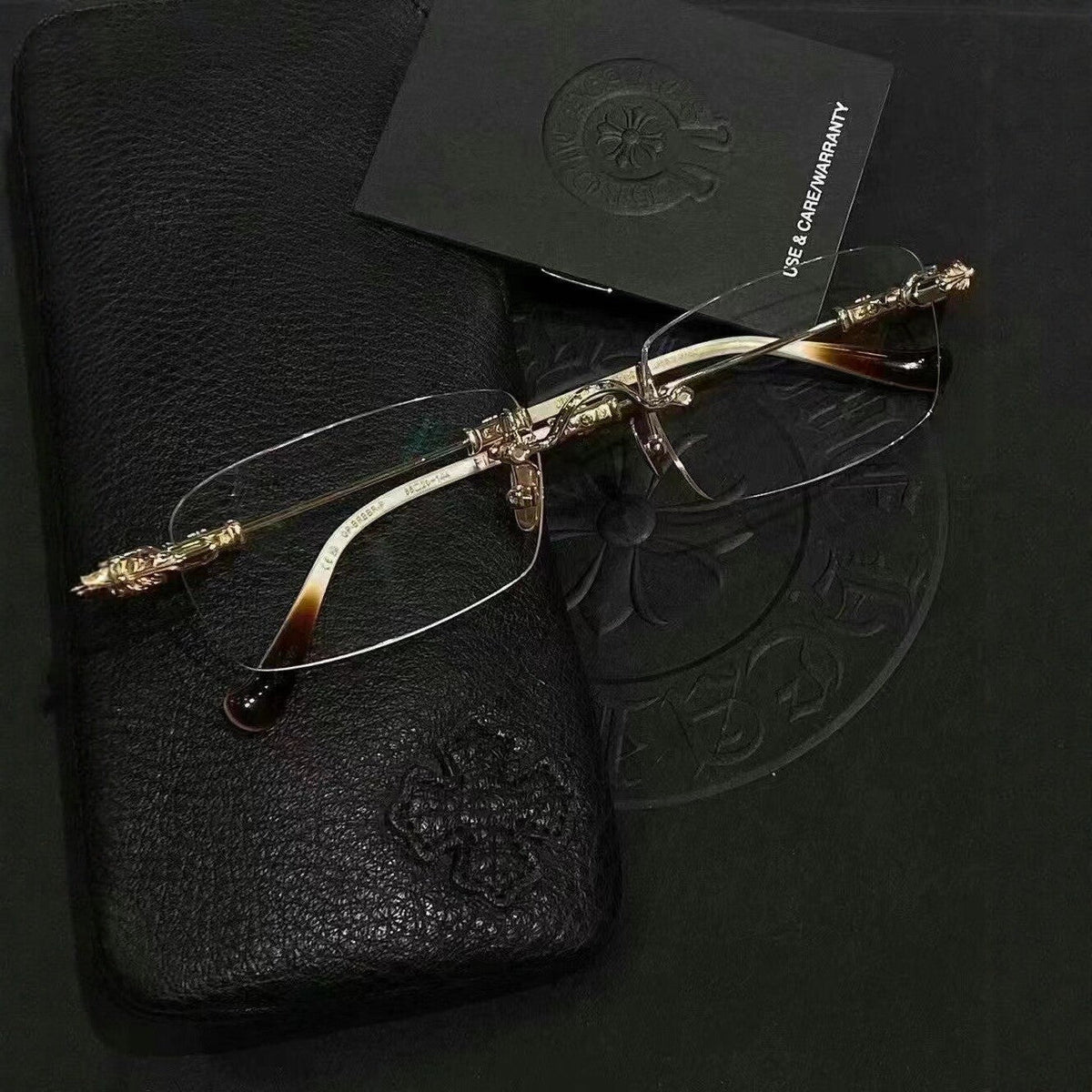 Chrome Hearts Rimless Eyeglass Frames with Cross Engraving