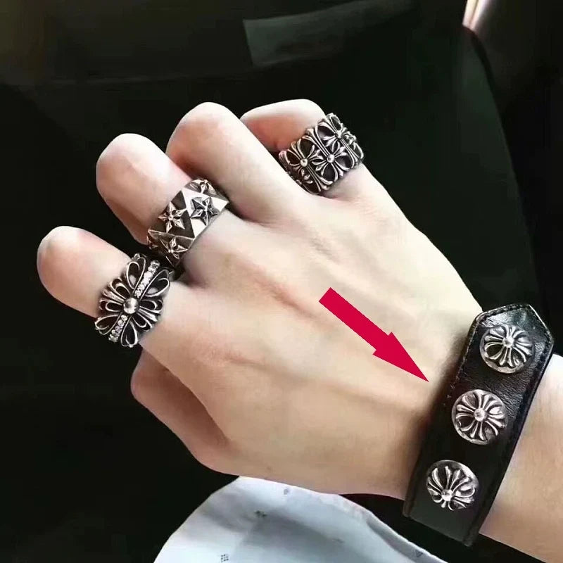 Chrome Hearts S925 sterling silver leather bracelet