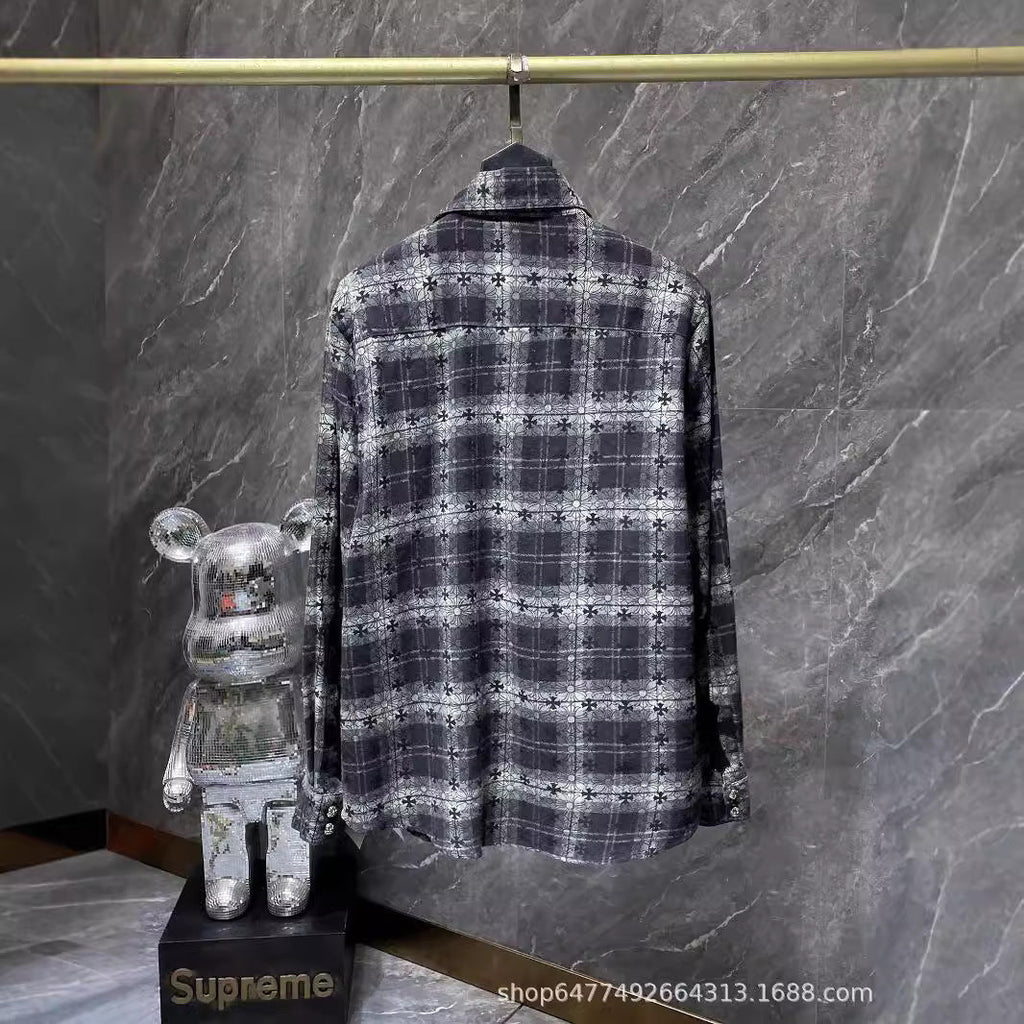 Chrome Hearts Leather Cross-Pattern Plaid Shirt