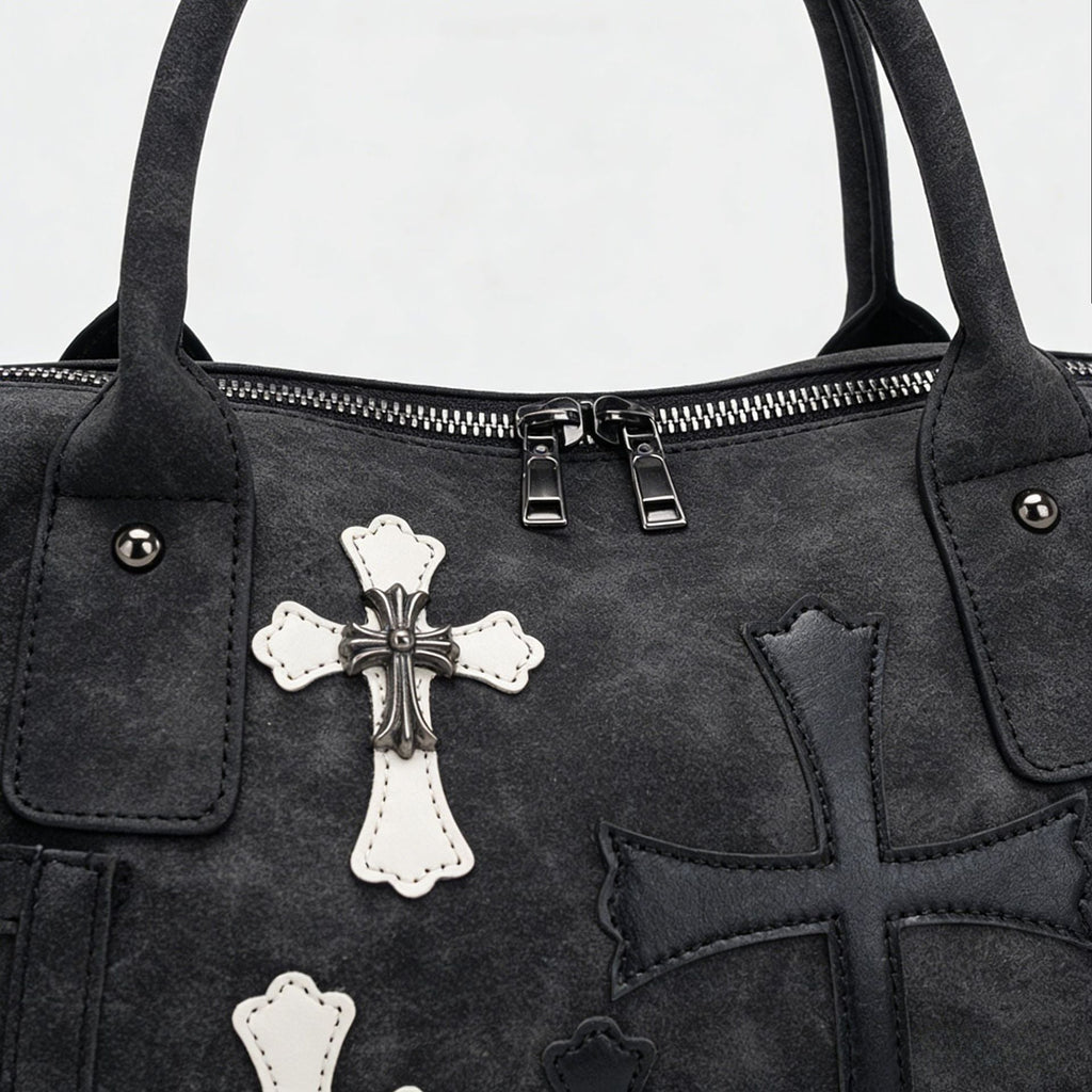 Chrome Hearts Black and White Patchwork Travel Bag