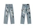 Chrome Hearts color cross leather jeans