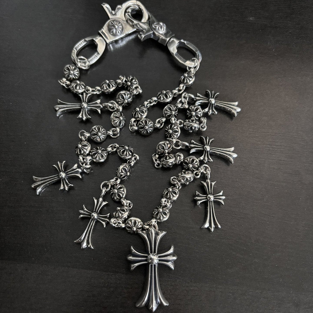 Chrome Hearts double lobster clasp cross pants chain