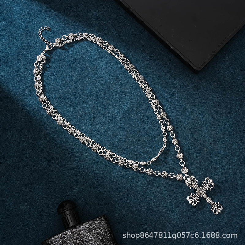 Chrome Hearts hip-hop cross double-layer necklace