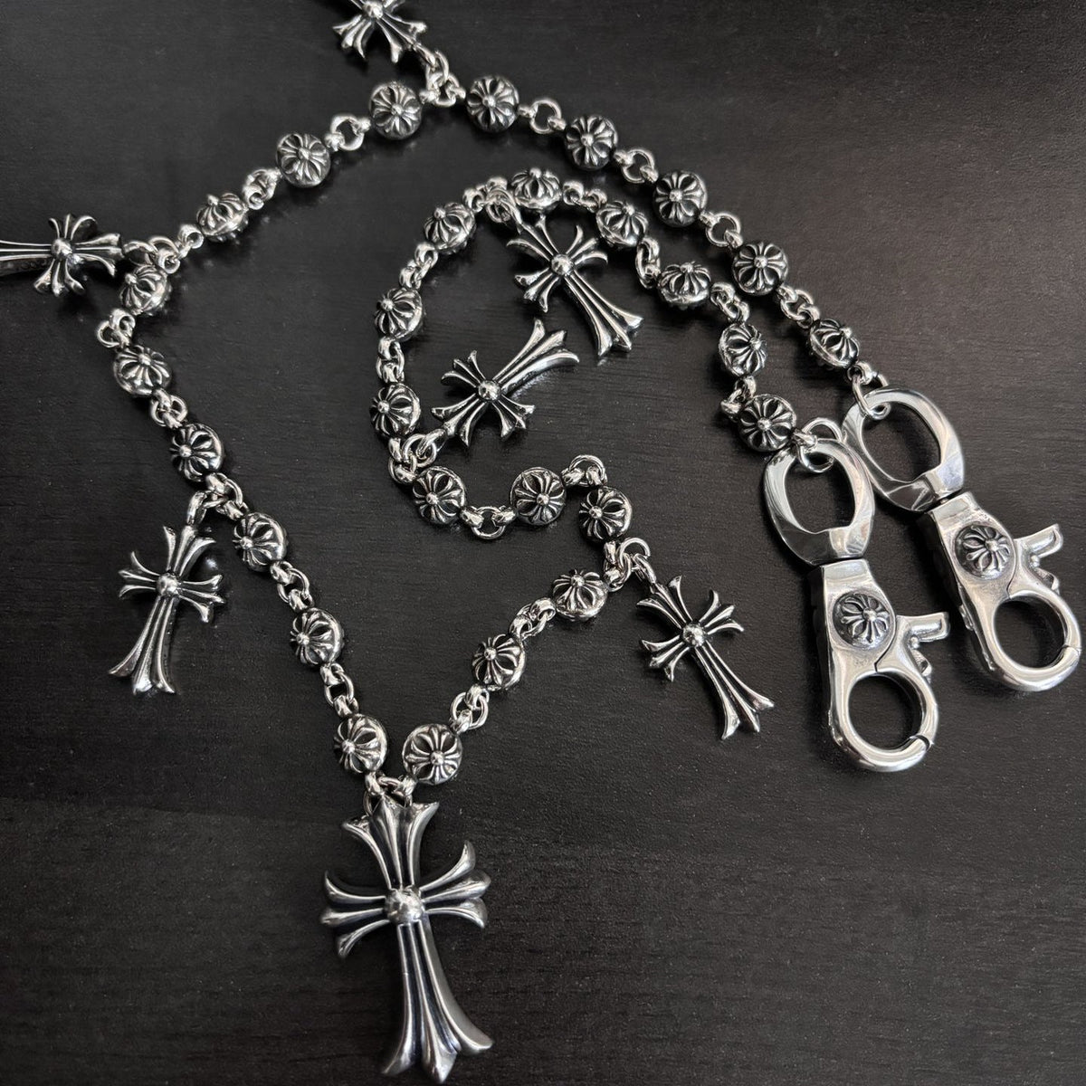 Chrome Hearts double lobster clasp cross pants chain