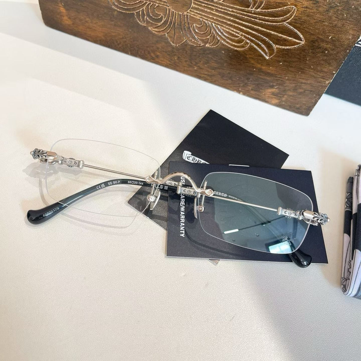 Chrome Hearts Rimless Eyeglass Frames with Cross Engraving