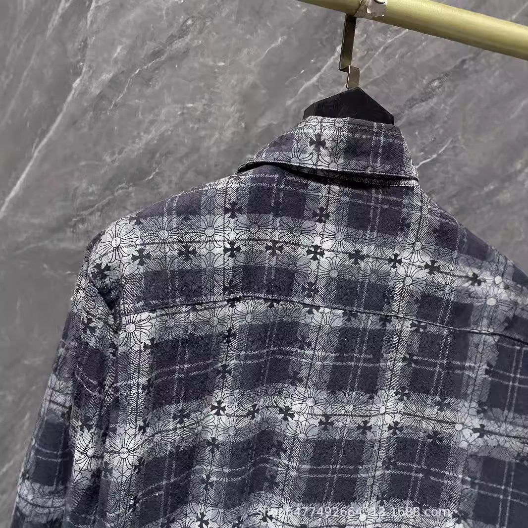 Chrome Hearts Leather Cross-Pattern Plaid Shirt