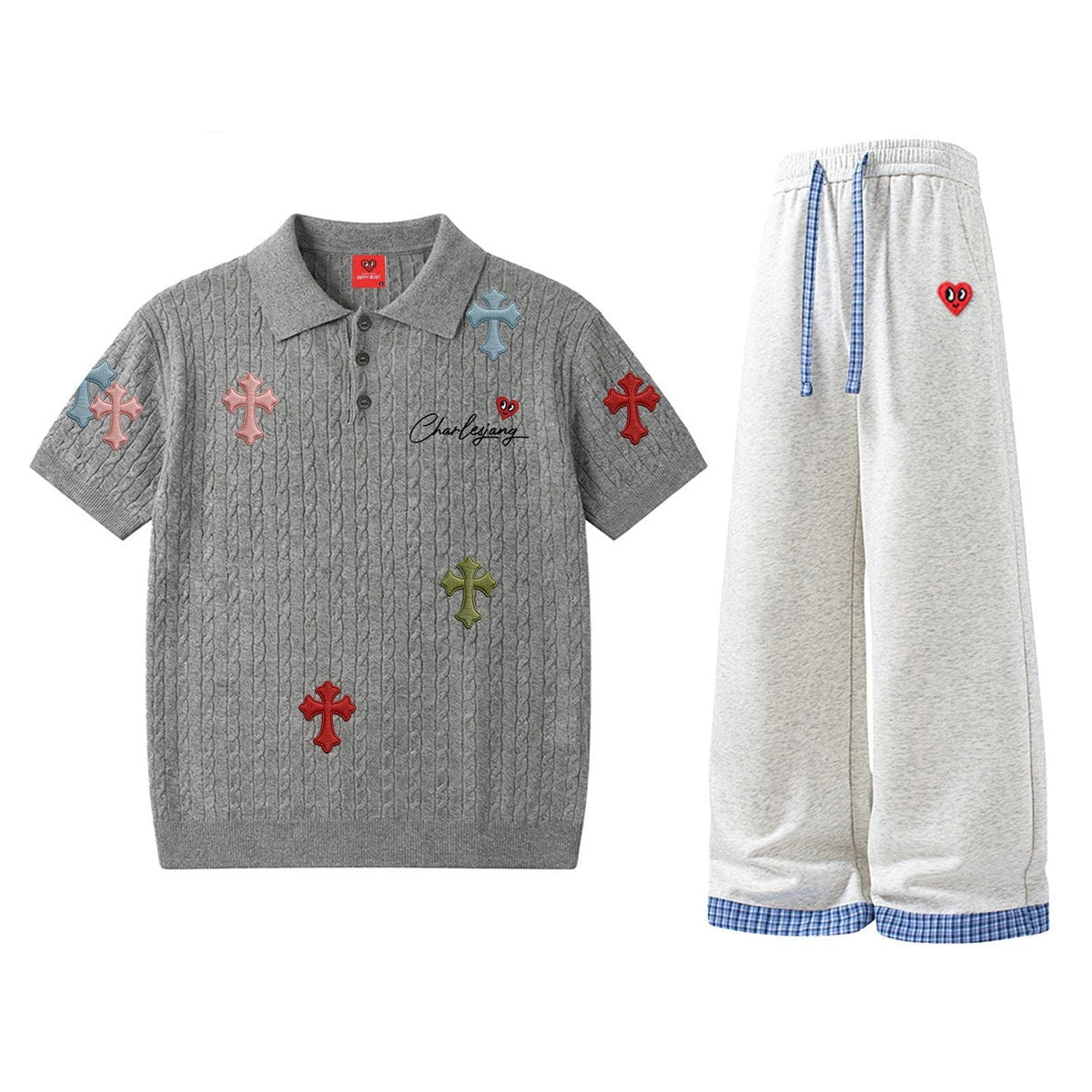 Chrome Hearts HAPPY HEART Polo Shirt with Trousers